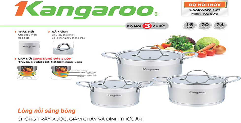 Bộ nồi Inox cao cấp 5 lớp KG877