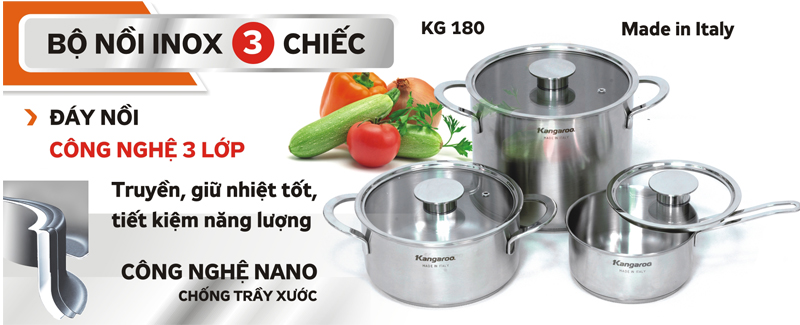 Bộ nồi inox Kangaroo KG180