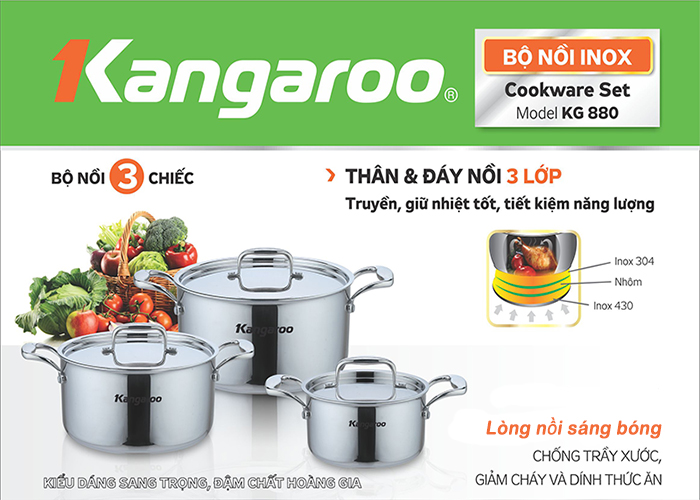 Bộ nồi Inox Kangaroo KG880